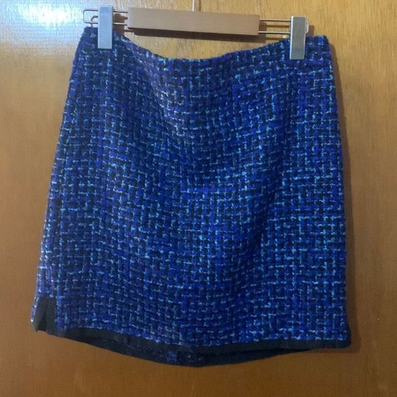 J. Crew mini skirt Shirttail Mini piped tweed blue and light blue cotton wool 4 - Picture 2 of 15